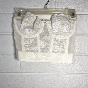 Vintage SEARS Corset Bra Long Line Strapless Lingerie White Cream Lace 36B 80s